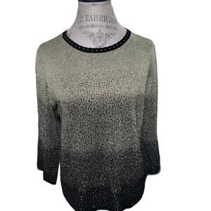 Alfred Dunner Gold & Black 3 Tone Beaded Long Sleeved Sweater